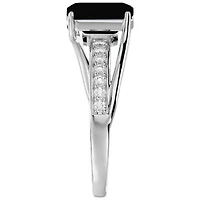 1 3/4 Carat Emerald Shape Black Onyx and Diamond Ring In Sterling Silver
