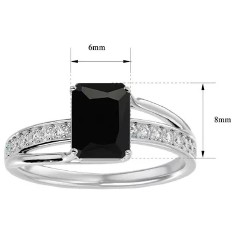 1 3/4 Carat Emerald Shape Black Onyx and Diamond Ring In Sterling Silver