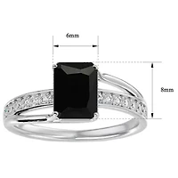 1 3/4 Carat Emerald Shape Black Onyx and Diamond Ring In Sterling Silver