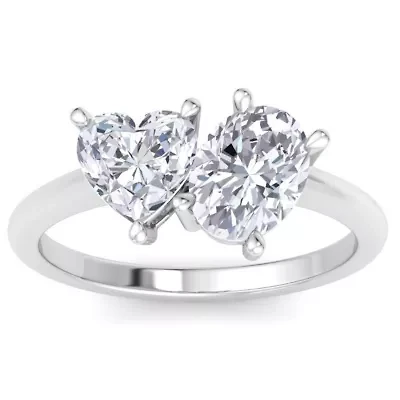Lab Created 2 ct. t.w. Grown Diamond Toi Et Moi Ring, Heart-Oval, 14K Gold