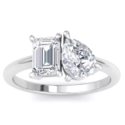 Lab Created 2 ct. t.w. Grown Diamond Toi Et Moi Ring, Emerald-Pear, 14K Gold