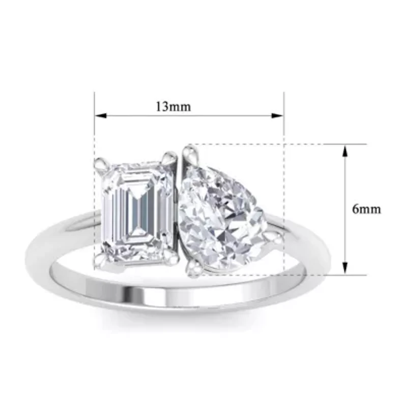 Lab Created 2 ct. t.w. Grown Diamond Toi Et Moi Ring, Emerald-Pear, 14K Gold