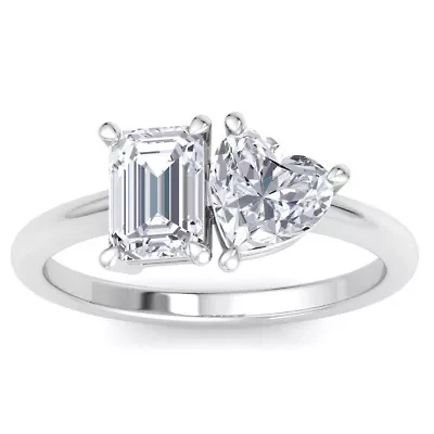 Lab Created 2 ct. t.w. Grown Diamond Toi Et Moi Ring, Emerald-Heart, 14K Gold