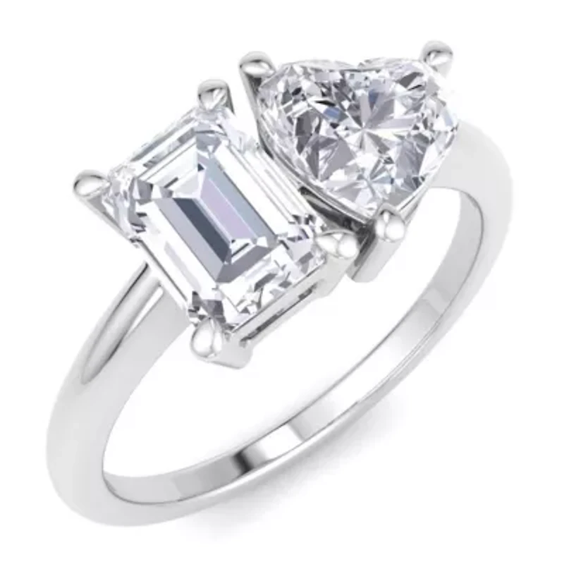 Lab Created 2 ct. t.w. Grown Diamond Toi Et Moi Ring, Emerald-Heart, 14K Gold