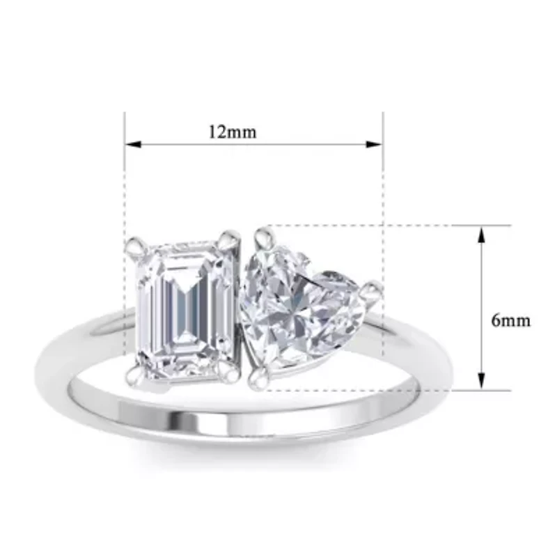 Lab Created 2 ct. t.w. Grown Diamond Toi Et Moi Ring, Emerald-Heart, 14K Gold