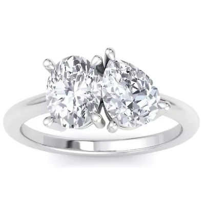 Lab Created 2 ct. t.w. Grown Diamond Toi Et Moi Ring, Oval-Pear, 14K Gold