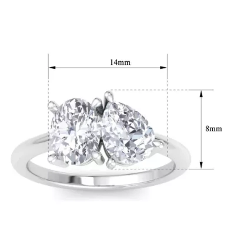 Lab Created 2 ct. t.w. Grown Diamond Toi Et Moi Ring, Oval-Pear, 14K Gold