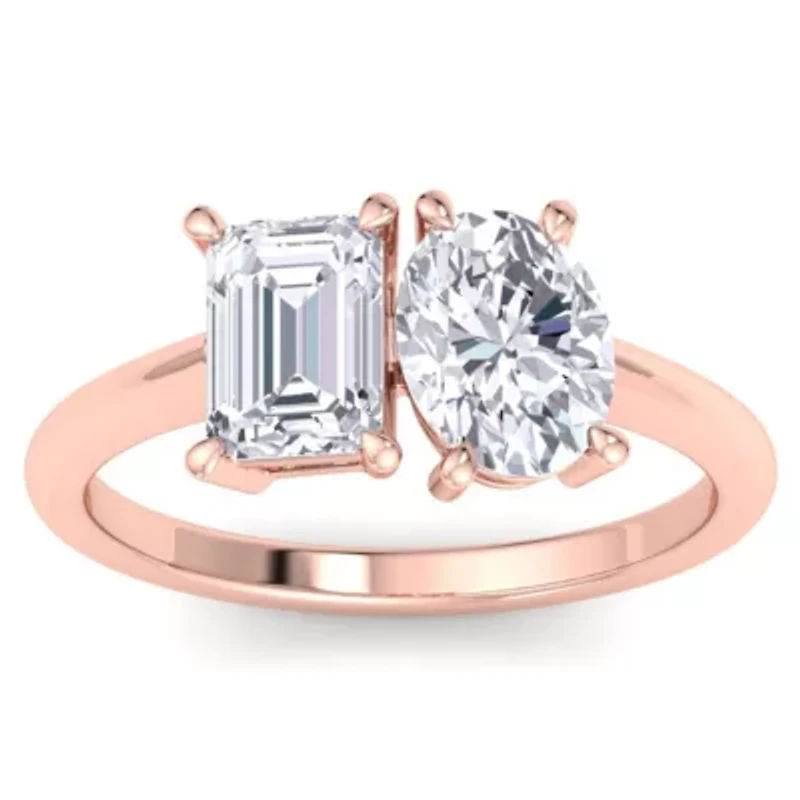 Lab Created 2 ct. t.w. Grown Diamond Toi Et Moi Ring, Emerald-Oval, 14K Gold