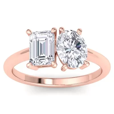 Lab Created 2 ct. t.w. Grown Diamond Toi Et Moi Ring, Emerald-Oval, 14K Gold
