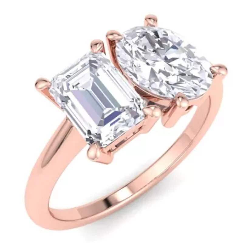 Lab Created 2 ct. t.w. Grown Diamond Toi Et Moi Ring, Emerald-Oval, 14K Gold