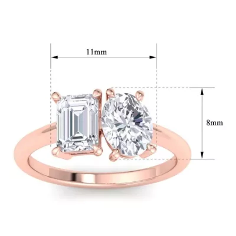 Lab Created 2 ct. t.w. Grown Diamond Toi Et Moi Ring, Emerald-Oval, 14K Gold