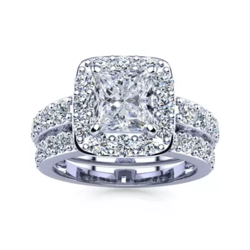 Lab Created 2 1/4 Carat Princess Cut Grown Diamond Bridal Set 14K Rose Gold
