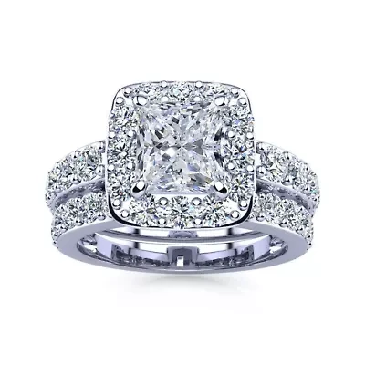 Lab Created 2 1/4 Carat Princess Cut Grown Diamond Bridal Set 14K Rose Gold