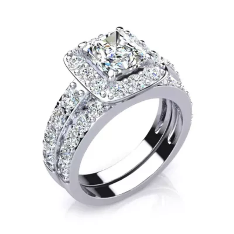 Lab Created 2 1/4 Carat Princess Cut Grown Diamond Bridal Set 14K Rose Gold