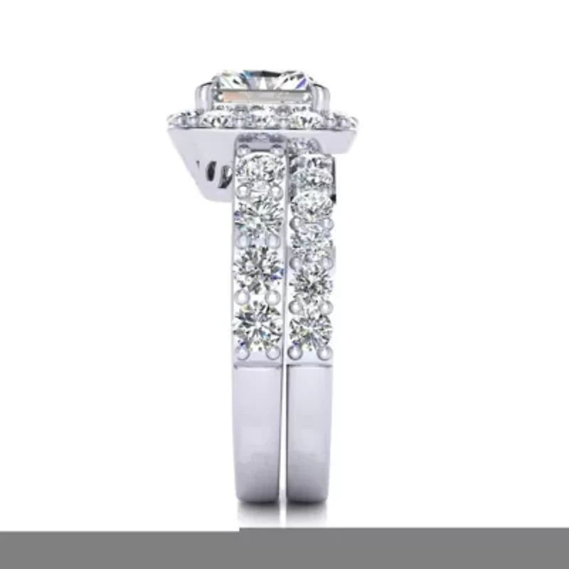 Lab Created 2 1/4 Carat Princess Cut Grown Diamond Bridal Set 14K Rose Gold