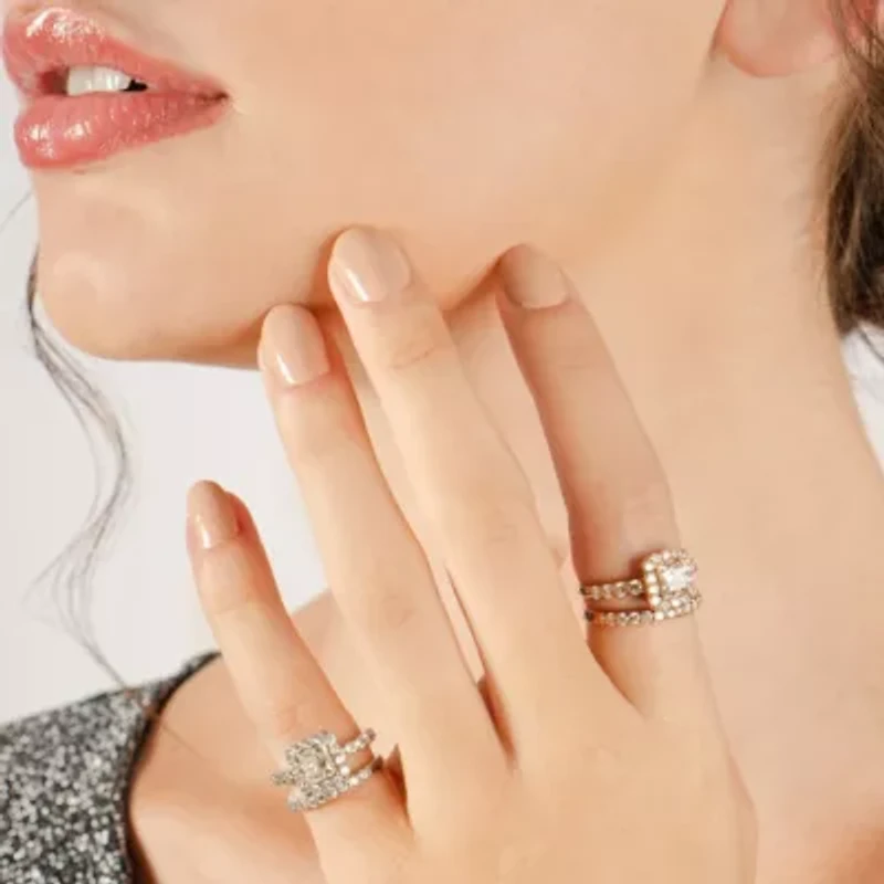 Lab Created 2 1/4 Carat Princess Cut Grown Diamond Bridal Set 14K Rose Gold
