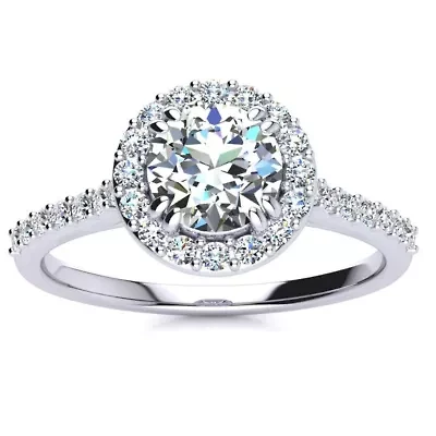 1 ct. t.w. Round Shape Halo Moissanite Engagement Ring 14 Karat Gold