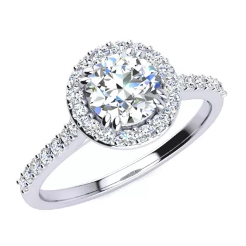 1 ct. t.w. Round Shape Halo Moissanite Engagement Ring 14 Karat Gold