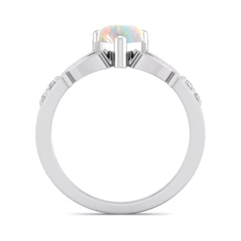 Lab Created 1cttw Heart Shape Created Opal and Diamond Claddagh Ring In Sterling Silver