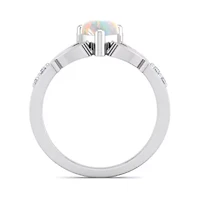 Lab Created 1cttw Heart Shape Created Opal and Diamond Claddagh Ring In Sterling Silver