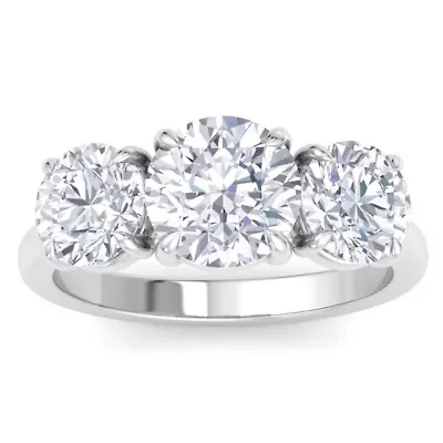 Lab Created Carat Grown Diamond Three Stone Engagement Ring Sterling Silver