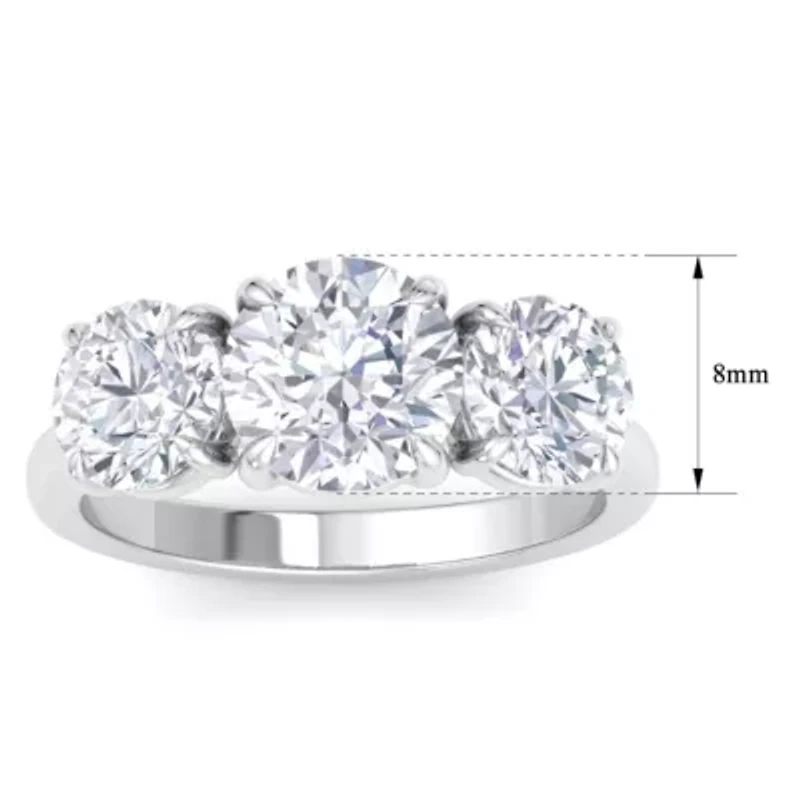 Lab Created Carat Grown Diamond Three Stone Engagement Ring Sterling Silver