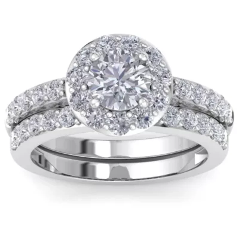 Lab Created Carat Halo Grown Diamond Bridal Set Sterling Silver