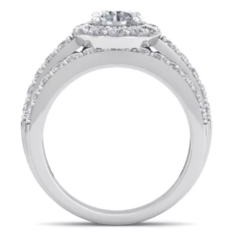 Lab Created Carat Halo Grown Diamond Bridal Set Sterling Silver