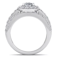 Lab Created Carat Halo Grown Diamond Bridal Set Sterling Silver