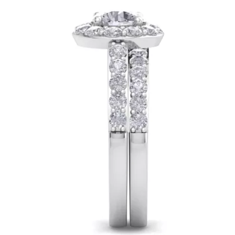 Lab Created Carat Halo Grown Diamond Bridal Set Sterling Silver