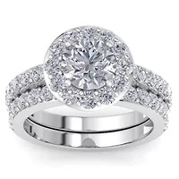 Lab Created Carat Halo Grown Diamond Bridal Set Sterling Silver
