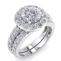 Lab Created Carat Halo Grown Diamond Bridal Set Sterling Silver