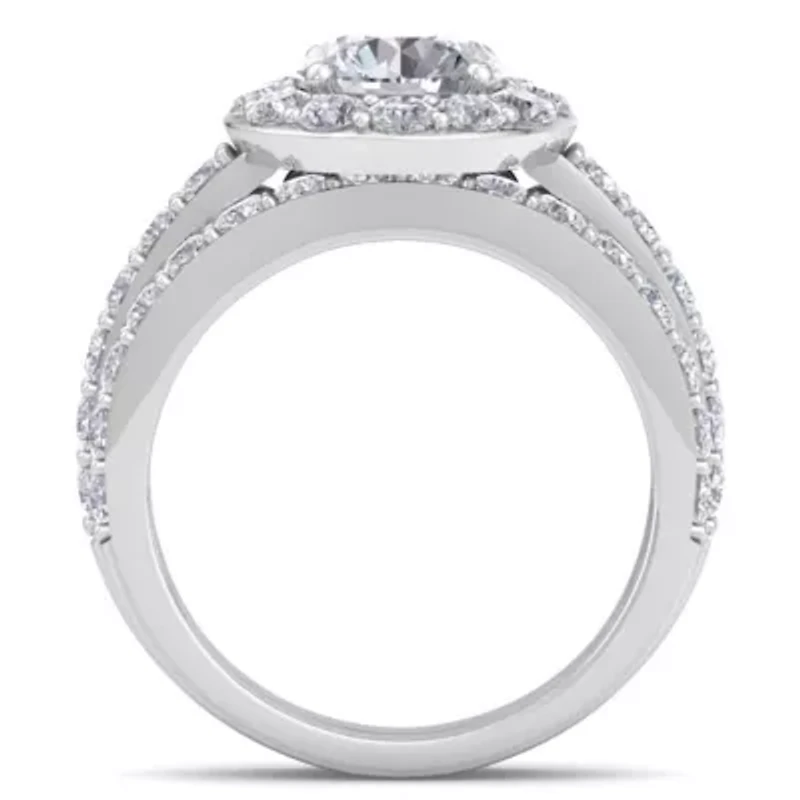 Lab Created Carat Halo Grown Diamond Bridal Set Sterling Silver