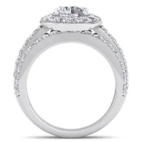 Lab Created Carat Halo Grown Diamond Bridal Set Sterling Silver