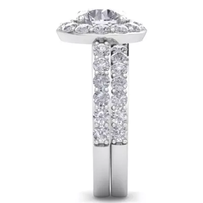 Lab Created Carat Halo Grown Diamond Bridal Set Sterling Silver