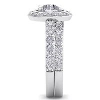 Lab Created Carat Halo Grown Diamond Bridal Set Sterling Silver