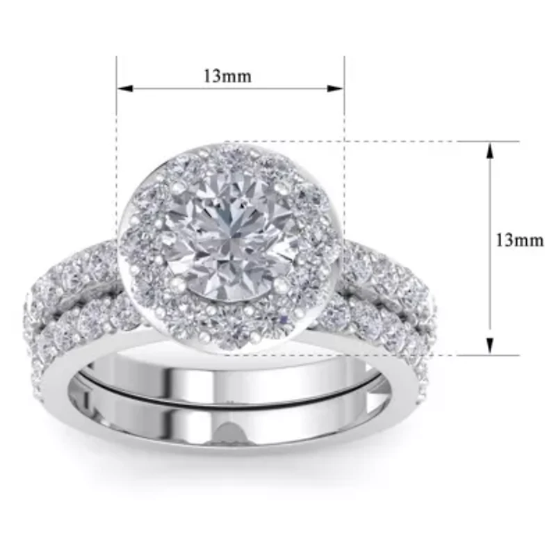 Lab Created Carat Halo Grown Diamond Bridal Set Sterling Silver