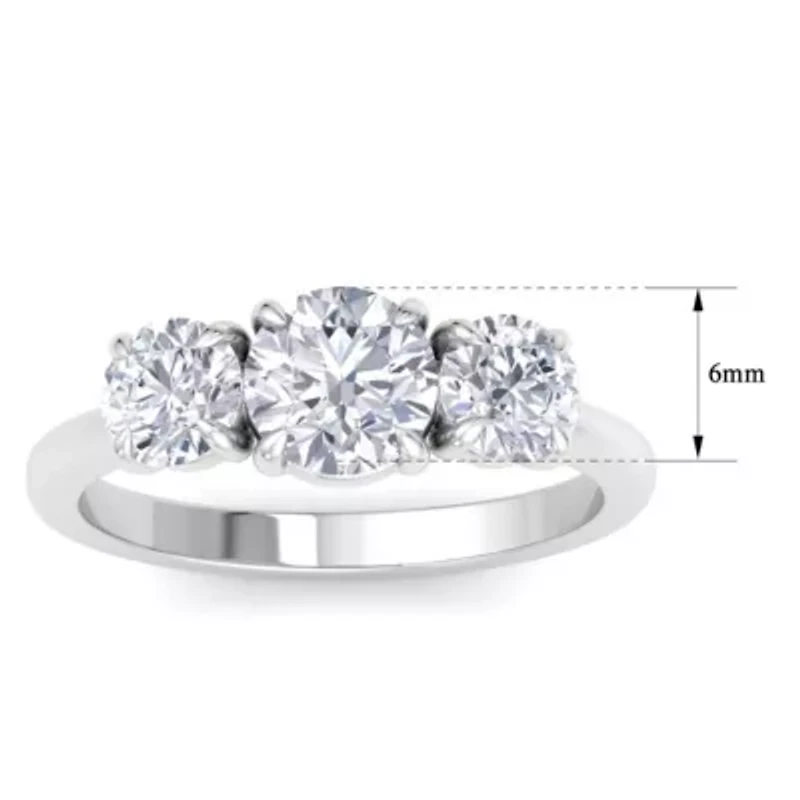 Lab Created Carat Grown Diamond Three Stone Engagement Ring Sterling Silver