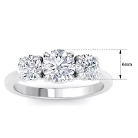 Lab Created Carat Grown Diamond Three Stone Engagement Ring Sterling Silver
