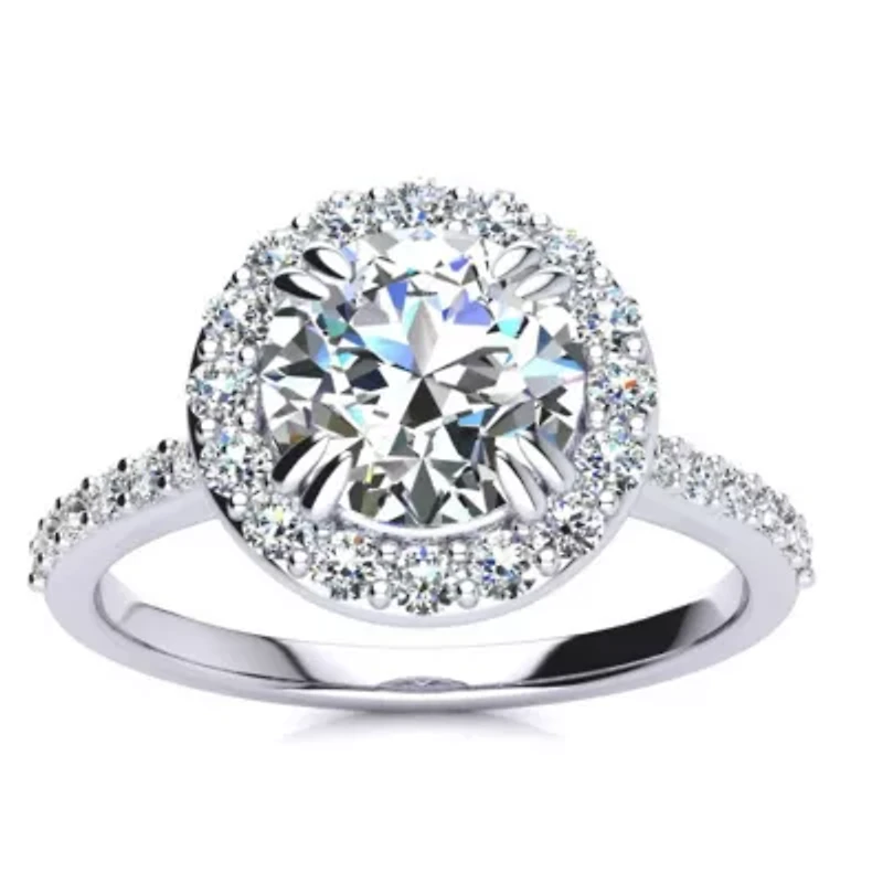 Lab Created Carat Halo Grown Diamond Engagement Ring Sterling Silver