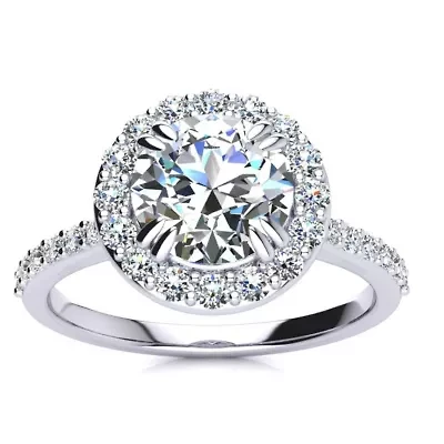 Lab Created Carat Halo Grown Diamond Engagement Ring Sterling Silver