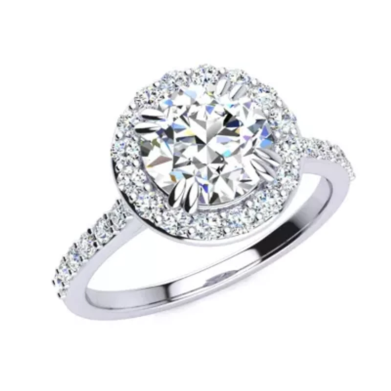 Lab Created Carat Halo Grown Diamond Engagement Ring Sterling Silver
