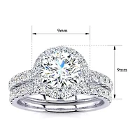 Lab Created Carat Halo Grown Diamond Bridal Set Sterling Silver