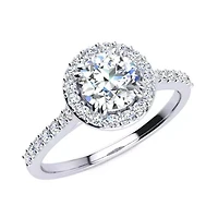 Lab Created Carat Halo Grown Diamond Engagement Ring Sterling Silver