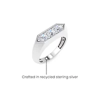 Lab Created Mens Carat Round Shape Grown Diamond Three Stone Ring Sterling Silver