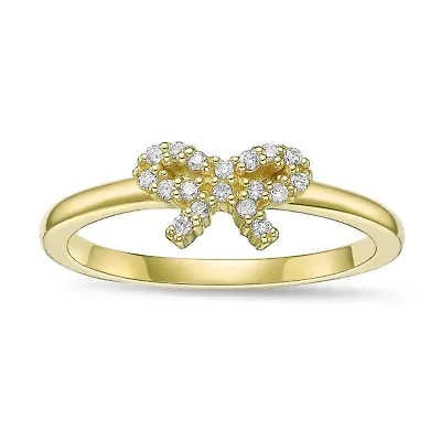 Lab Created 18k Gold Plated Sterling Silver 1/8 ct. t.w. Grown Diamond Bow Ring