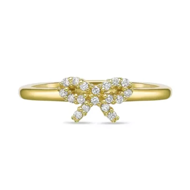Lab Created 18k Gold Plated Sterling Silver 1/8 ct. t.w. Grown Diamond Bow Ring