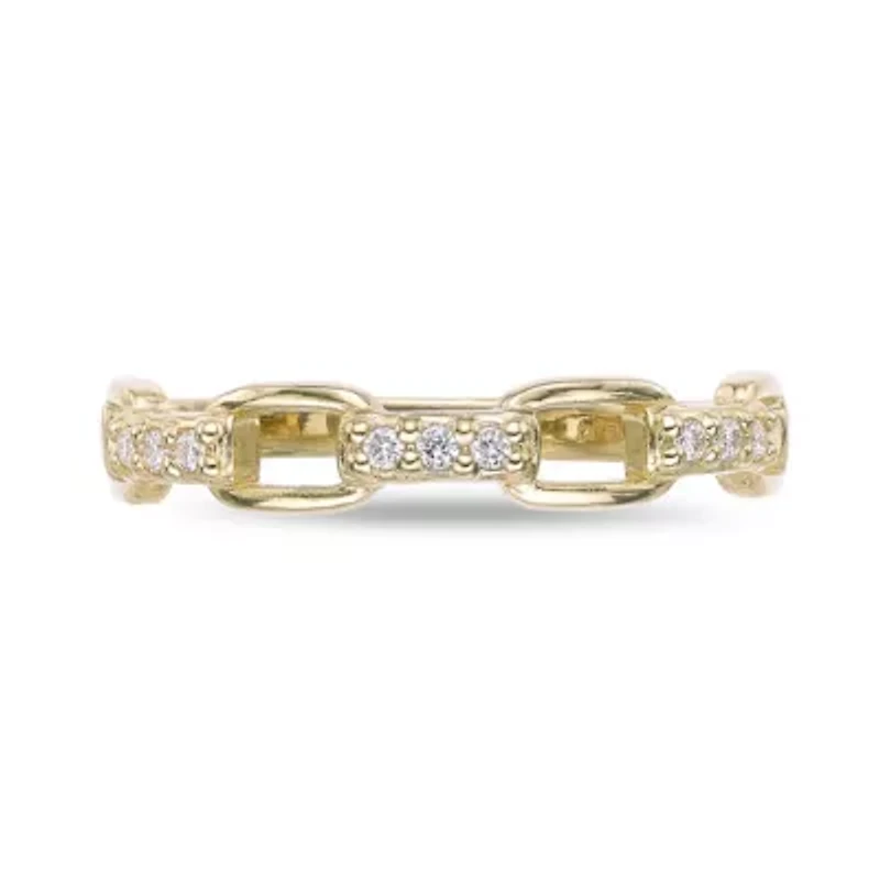 Lab Created 18k Gold Plated Sterling Silver Grown Diamond Accent Cable Chain Ring