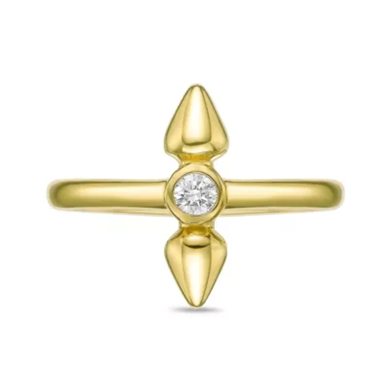 Lab Created 18k Gold Plated Sterling Silver 1/10 ct. t.w. Grown Diamond Bezel Set Spike Ring