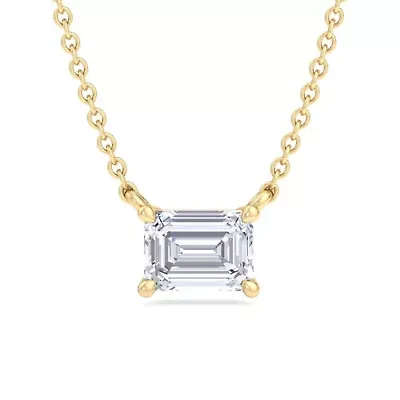 Lab Created / Carat Emerald Cut Grown Diamond Solitaire Necklace Available Sterling Silver and Yellow Gold